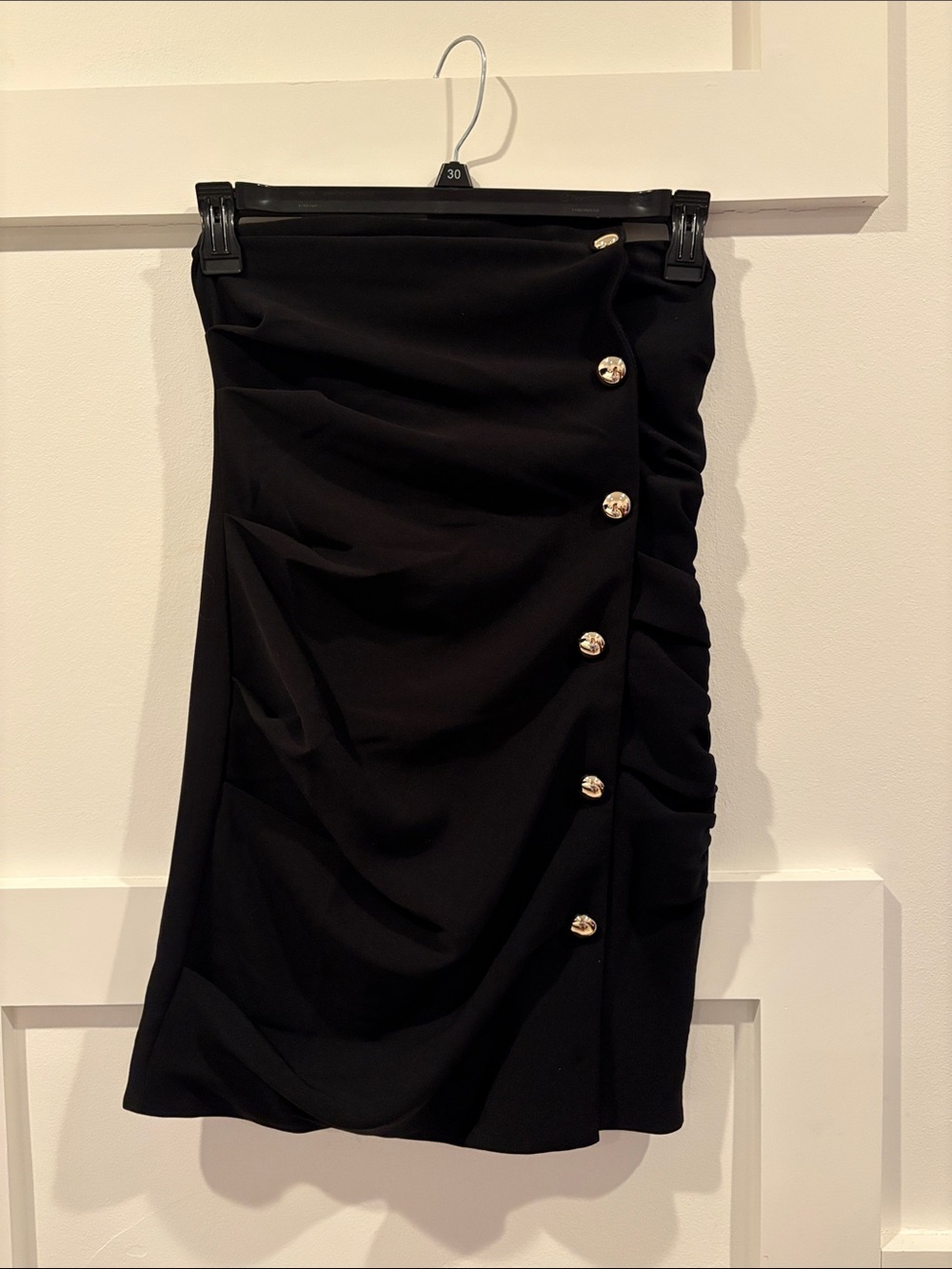 Sleek Black Pencil Skirt with Gold Button Detail